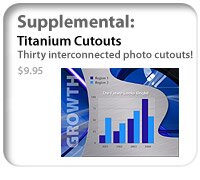 These 30 extra Apple Keynote Titanium Photo Cutout Masters make this the ultimate theme for use with the "Cube" transition!